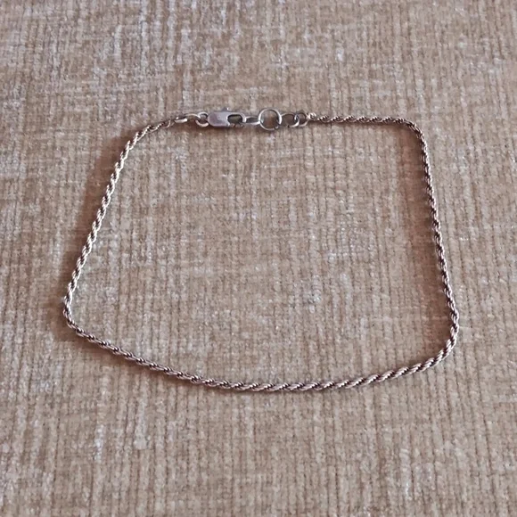 Twisted Rope Chain Gold Plated 925 Italy Silver Ankle Bracelet - Picture 1 of 8